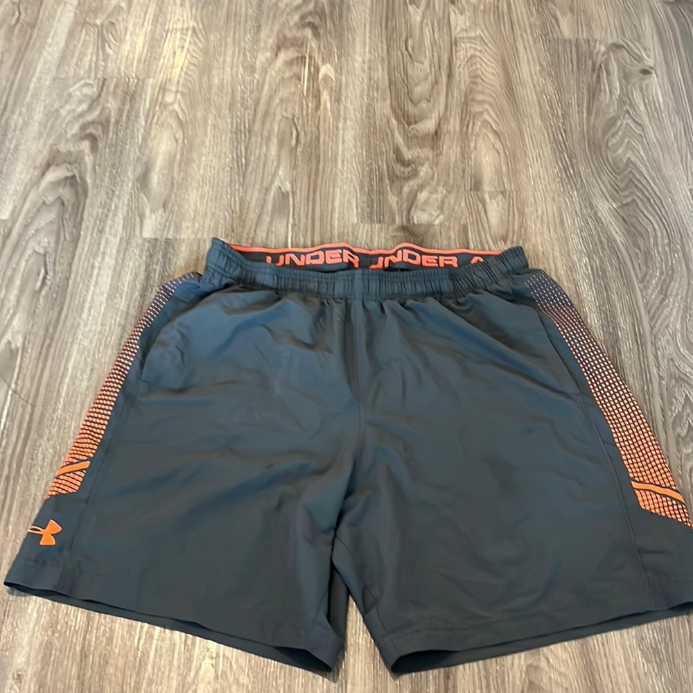 Grey and Orange Underarmour gym shorts